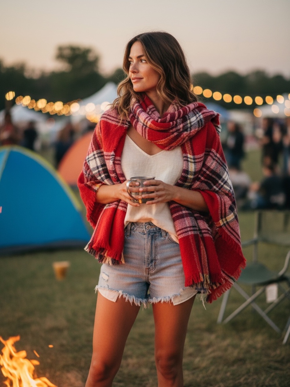 Vintage City Streets Classic Red Plaid Blanket Scarf Wrap Accessory Fringe Fall